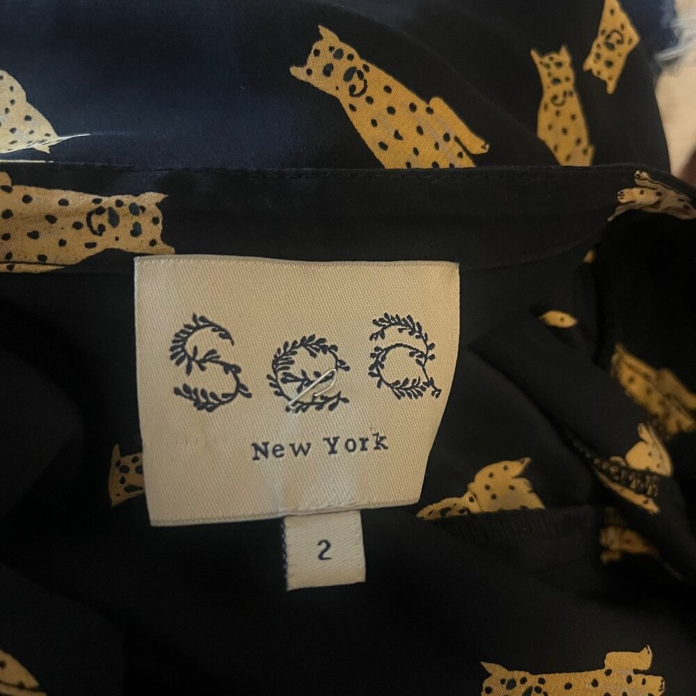 SEA NEW YORK Cheetah Silk Printed Blouse Size 2 - Picture 9 of 9